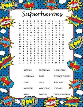 Superheroes Word Search By From Tots To Teens Tpt