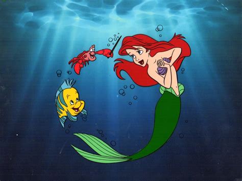 Ariel, Sebastian and Flounder the Little Mermaid Hand Painted Animation ...