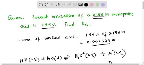 Solved A M Solution Of A Monoprotic Acid Has Percent Ionization