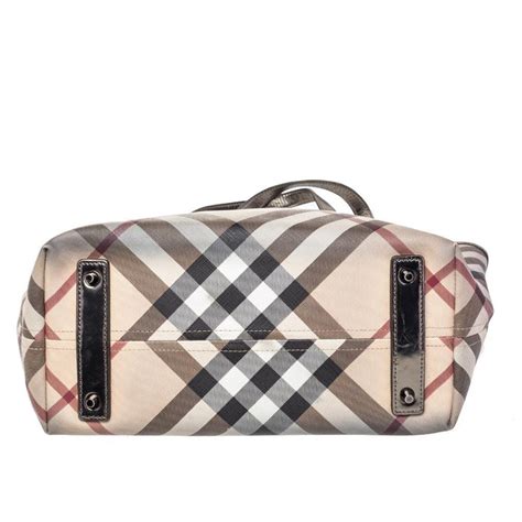 Burberry Supernova Check Coated Canvas And Patent Leather Nickie Tote At 1stdibs