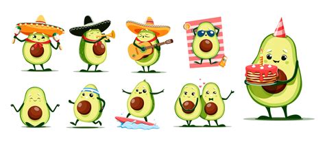 Dibujos Animados Kawaii Mexicano Aguacate Gracioso Caracteres