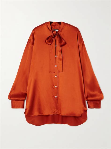 Beare Park Oversized Pussy Bow Silk Satin Blouse Metallic Editorialist