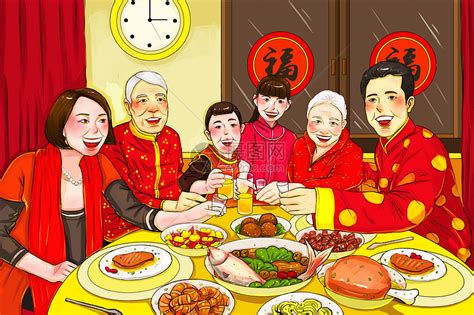 新年除夕年夜饭插画图片下载 正版图片400098569 摄图网