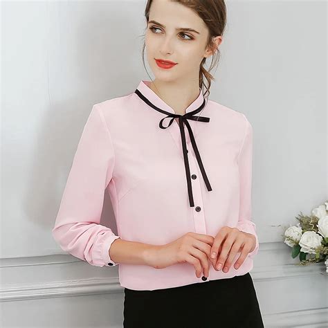 Women Blouses Autumn Tops Office Ladies Chiffon Blouse Long Sleeve Bow