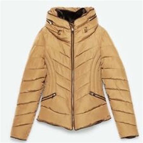 Zara Nude Puffer Jacket Size Depop