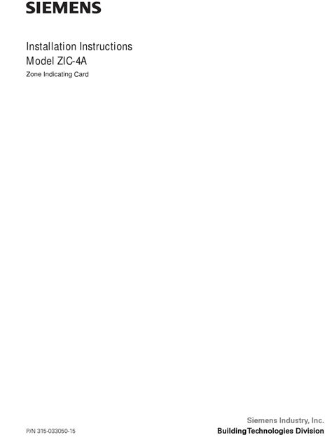SIEMENS ZIC-4A INSTALLATION INSTRUCTIONS MANUAL Pdf Download | ManualsLib
