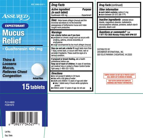 Mucus Relief Expectorant (ASSURED / DOLLAR TREE (Greenbrier ...