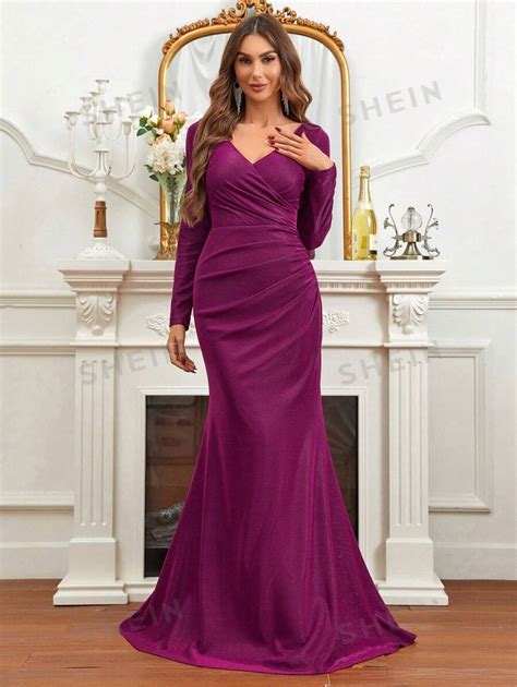 Shein Belle Surplice Neck Ruched Mermaid Hem Bridesmaid Dress Shein