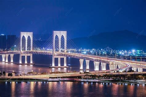 Bridge In Macau View At Night Construction Arched Bay Photo Background ...