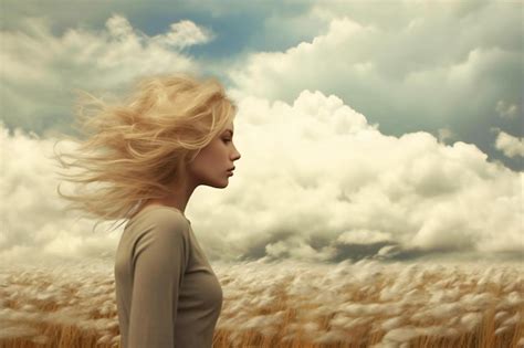 Premium Photo Blonde Woman With Wind Blowing Her Hair In The Wheat Field