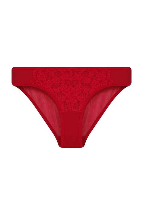 Buy Low Waist Bikini Panty In Red With Powernet Panels Lace Online