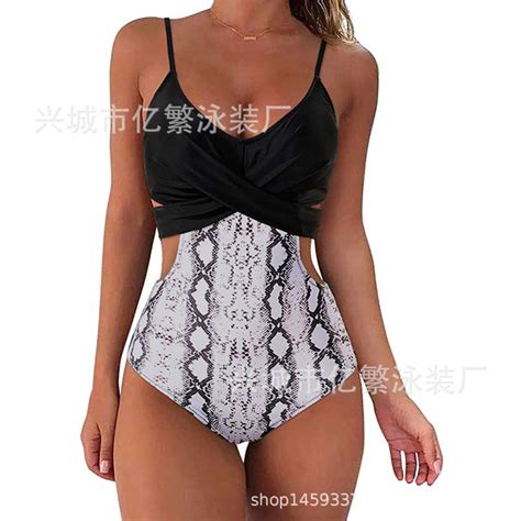 European American Bikini Swimsuit For Women Leopard Print Cross Beach High Waist Swimming Wear