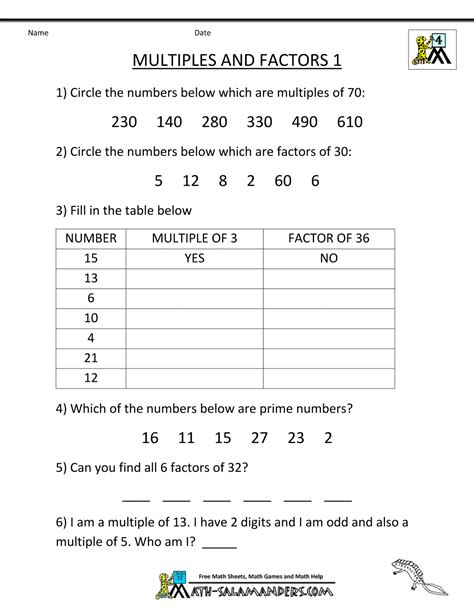 Worksheets For Multiples And Factors