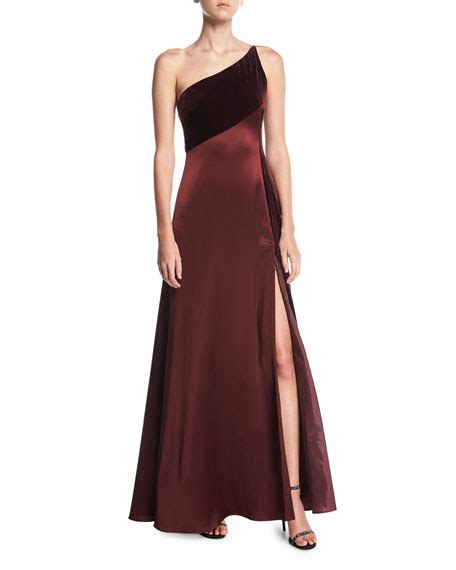 Jill Jill Stuart One Shoulder Sleeveless Silk Velvet Slip Evening Gown