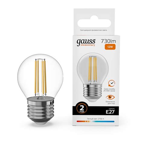 52212 Лампа Gauss Filament Elementary Шар 12W 730lm 2700К Е27 LED 1/10 ...