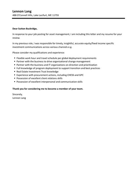 Asset Management Cover Letter Velvet Jobs