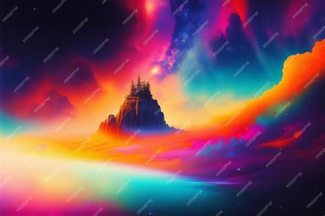 Красочная картина горы с радугой и словом "радуга" на ней. | Бесплатно Фото