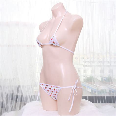 Anime Style Stripe Lingerie Bra Set String Tie Cosplay Bikini Sukumizu