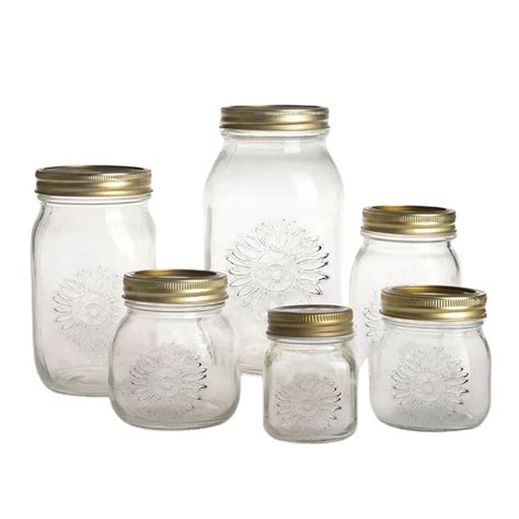 4oz 8oz 12oz 16oz 32oz 64oz Clear Wide Mouth Glass Mason Jar For Food Storage With Metal Screw