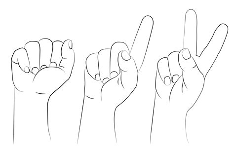 Hand Gesture Set A Clenched Fist Raised Up Index Finger Up And Two