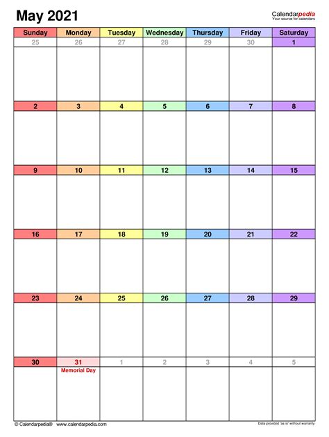 May 2021 Calendar Templates For Word Excel And Pdf