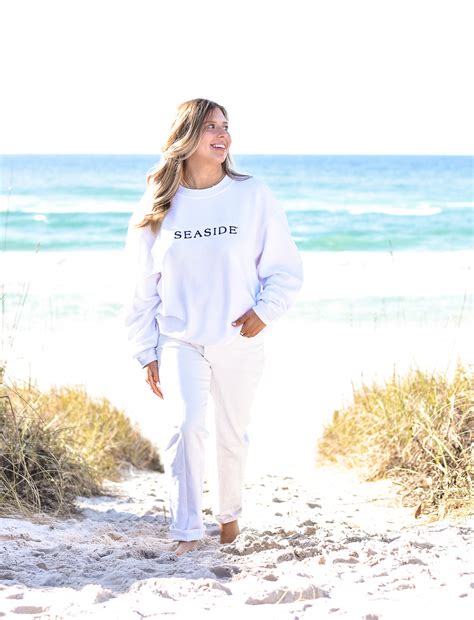 White Seaside Corded Embroidered Sweatshirt The Seaside Style