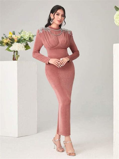 Shein Modely Rhinestone Detail Ruched Bust Bodycon Dress Shein Usa