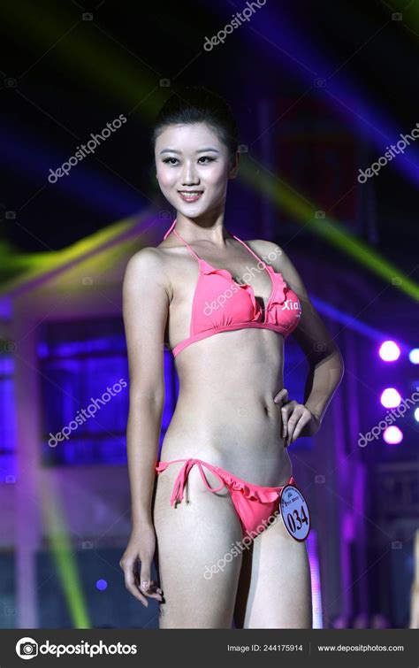 Bikini Dressed Contestant Poses China Final Miss Bikini Global Contest Stock Editorial Photo