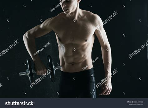 Muscular Naked Body Man Athlete Dumbbells Stock Photo 1335400793 Shutterstock