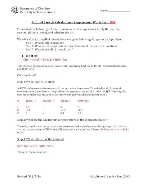 Pdf Acid And Base Ph Calculations Supplemental Worksheet Ch Cm