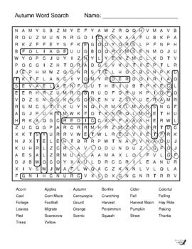 Autumn Fall Word Search By Niemiller Nature Teachers Pay Teachers