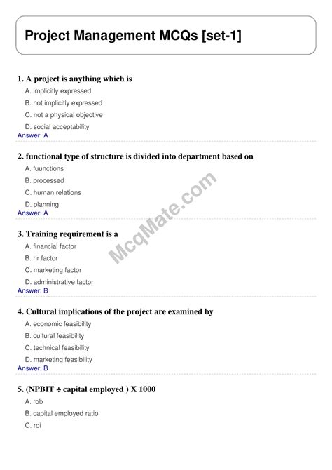 Project Management Solved Mcqs Set Mcq Mate Mcqmate Project