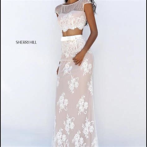 Sherri Hill Co Ord Nude With White Lace Depop
