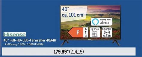 Hisense 40" Full-hd-led-fernseher 40a4k Angebot bei METRO - 1Prospekte.de