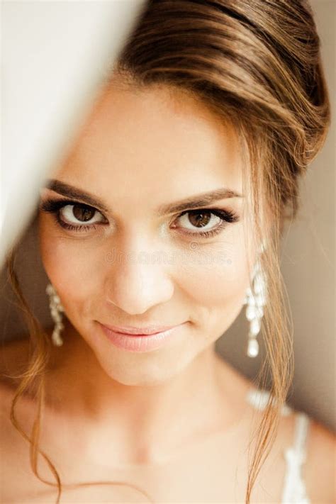 Beautiful Happy Bride In White Silk Lingerie Stock Image Image Of Model Caucasian