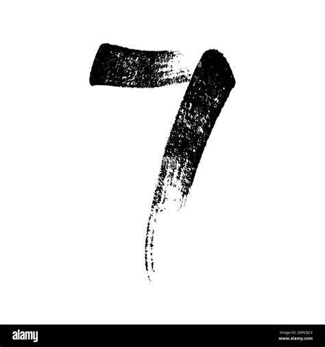 Calligraphic Paint Number 7 Seven Ink Brush Lettering Stock Vector