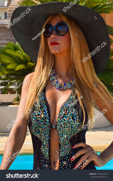 Beautiful Blonde Model Bikini Swimming Pool Stock Photo 1236325735 Shutterstock
