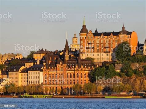 Pemandangan Indah Pemandangan Kota Stockholm Saat Matahari Terbenam Di