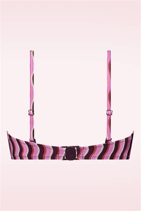 TC Beach Bandeau Bikini Top In Groovy Waves Pink Shop At Topvintage