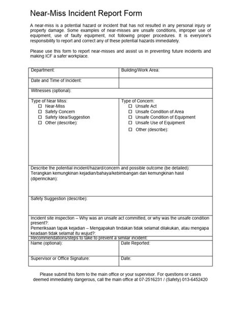 Template For Near Miss Report Form Pdf