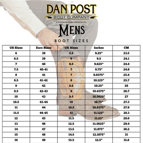 Dan Post Boots Size Chart Online | bellvalefarms.com