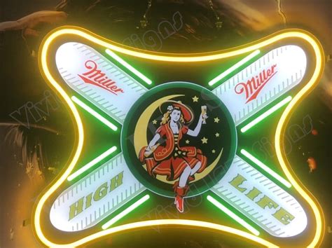 Queen Sense 24x19 Millers High Life Girl Led Sign Light Neon Signs