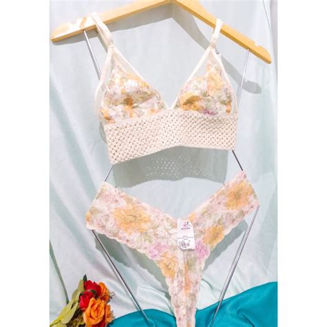 Conjunto De Lingerie Calcinha E Suti Sem Bojo De Renda Sexy Floral Shopee Brasil