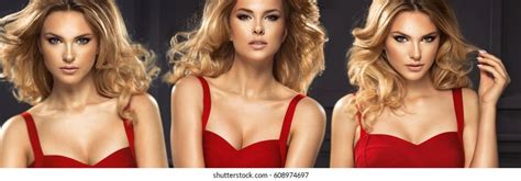 Beautiful Sexy Blonde Woman Red Dress Stock Photo 608974697 Shutterstock