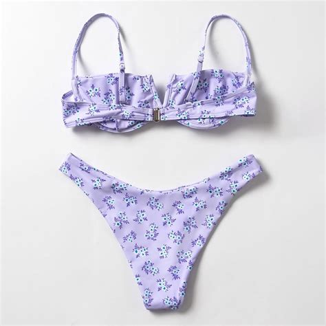 Kaufe Damen Unifarben High Breasted Straps Bikini Set Zweiteiliger