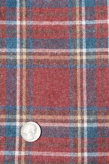 Vintage Wool Fabric Heavy Tartan Plaid Blanket Work Shirt Fabric Muted Red And Blue