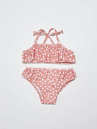 LCW baby Pembe Esnek Kumaştan Desenli Kız Bebek Bikini Takımı S Z LTB LCW
