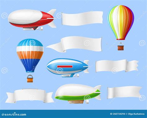 Advertising Banners Dirigibles Flying Retro Airships Hot Air Balloons With Textile Long Blank