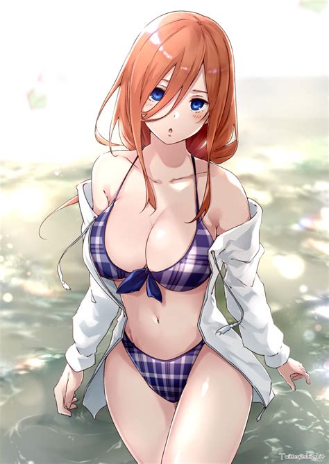 Shi Nakano Miku Go Toubun No Hanayome Highres Girl Bikini Blue Eyes Breasts Brown