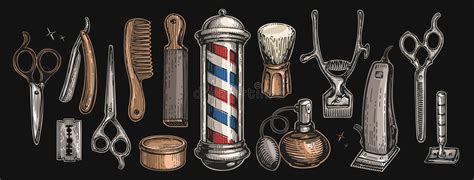 Hairdressers Tools And Barbershop Set Of Objects Design Elements